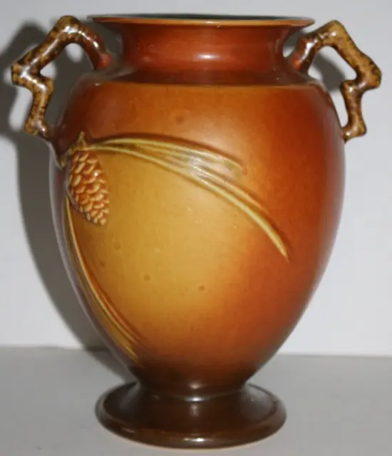 RARE Roseville brown pinecone pottery vase 8-1/2" tall mold 844-8 w/hidden chip