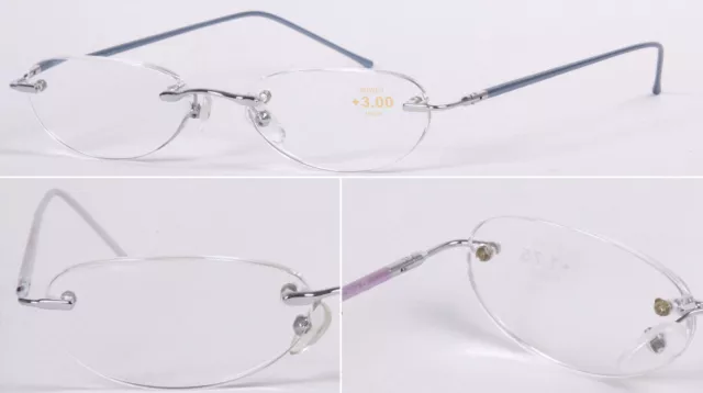L47 Superb Quality Rimless Reading Glasses/Spring Hinges & Aluminum Alloy Arms ^
