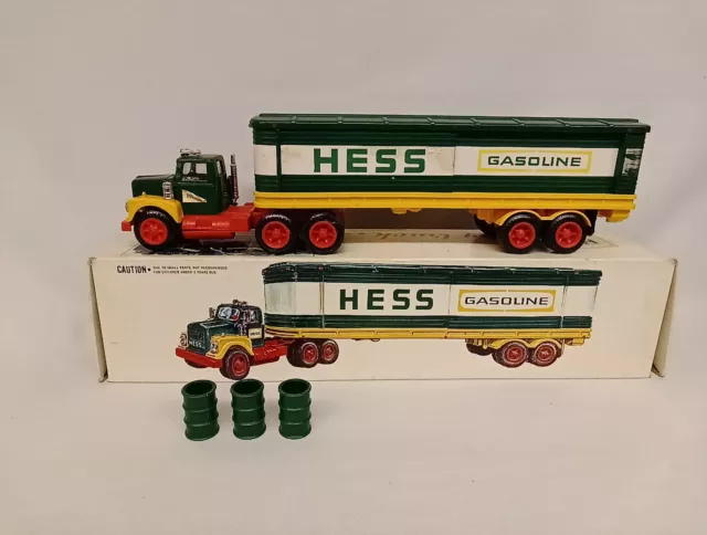 Vintage 1976 Original Hess Toy Truck Gasoline Fuel Oil Tanker w/ Box & 3 Barrels