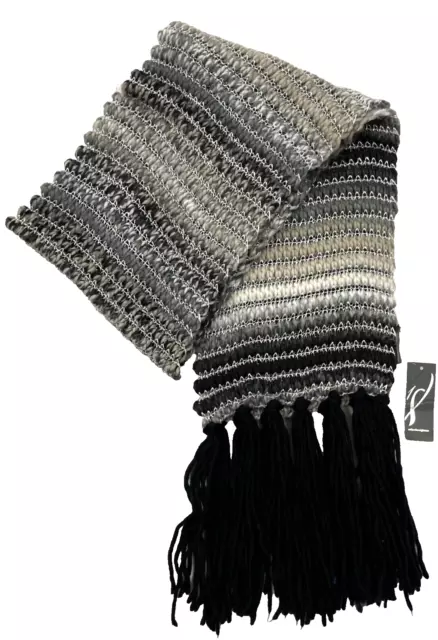 Collection XIIX Womens Stripes sparkle Chunky fringe  Scarf Flagstone Grey Black