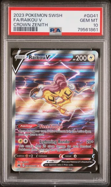 PSA 10 Gem Mint 2023 Pokemon Crown Zenith Raikou V Full Art #GG41