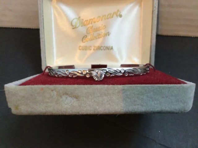 Diamonart Sterling Silver CZ Cubic Zirconia Solitaire Cuff Bracelet Original Box 2