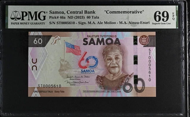Samoa 60 Tala 2023 P 46 a 60th Comm. NICE# 5610 Superb Gem UNC PMG 69 EPQ