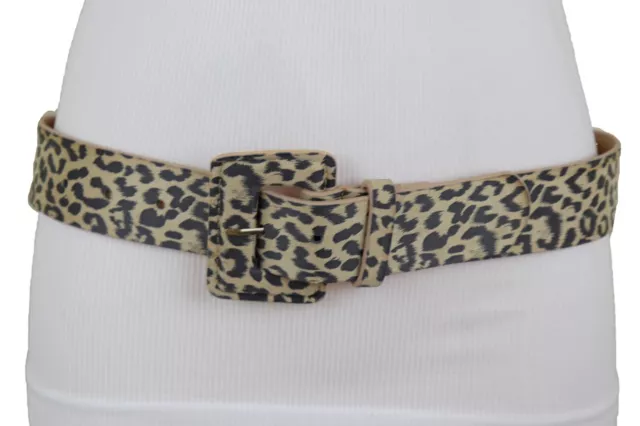 Women Faux Leather Strap Black White Leopard Fashion Hip Waist Belt Cheetah S M