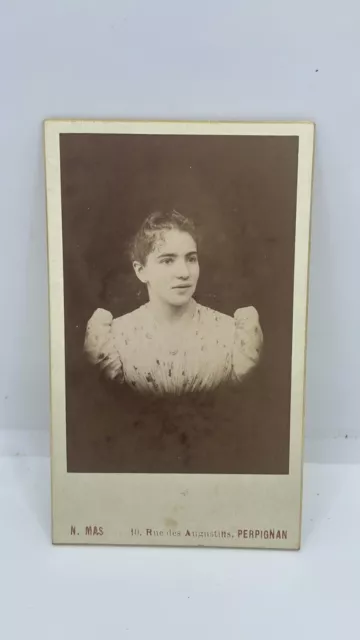 Ancienne Cdv Photographie N.mas A Perpignan Portrait D'une Jeune Fille