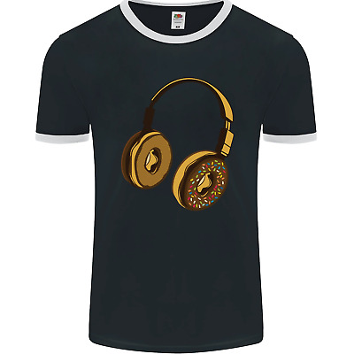 Donut Headphones Music DJ DJing Funny Mens Ringer T-Shirt FotL