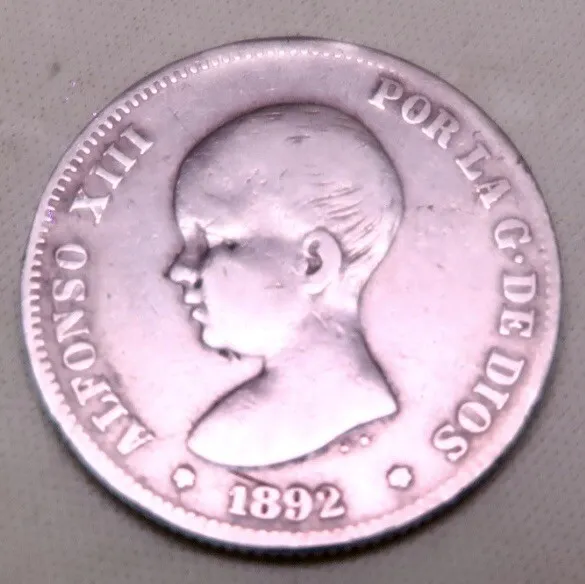 2 PESETAS 1892 ALFONSO XIII ,PG-M | Bonita MONEDA DE PLATA ESPAÑOLA -Coins World