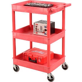 Luxor RDSTC111RD Red 3 Shelf Tray Shelf Plastic Cart 24 x 18 Luxor Corp