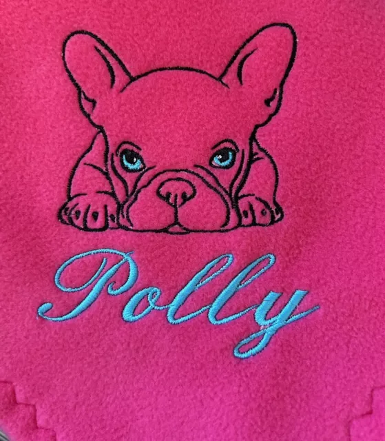 Dog/puppy blanket, personalised, embroidered, cerise anti pill fleece