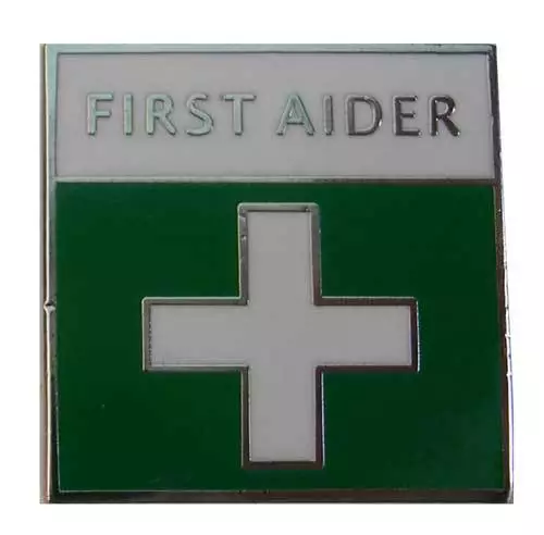 10 x Metal Enameled First Aider Badge with Locking Pin, First Aid,