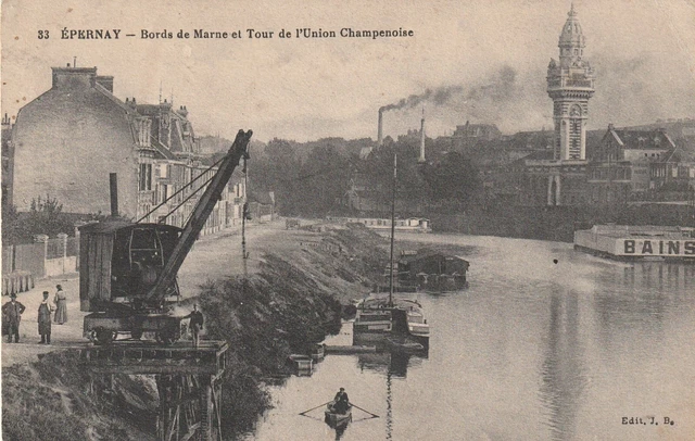 CPA 51 EPERNAY Bords de Marne et Tour de l'Union Champenaise