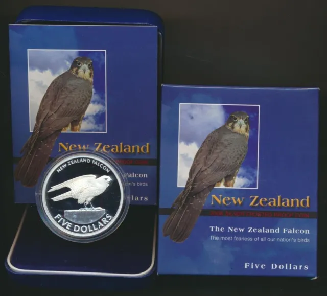 New Zealand: 2006 $5 New Zealand Falcon 28.28g Pure Silver Proof, Cased w Cert