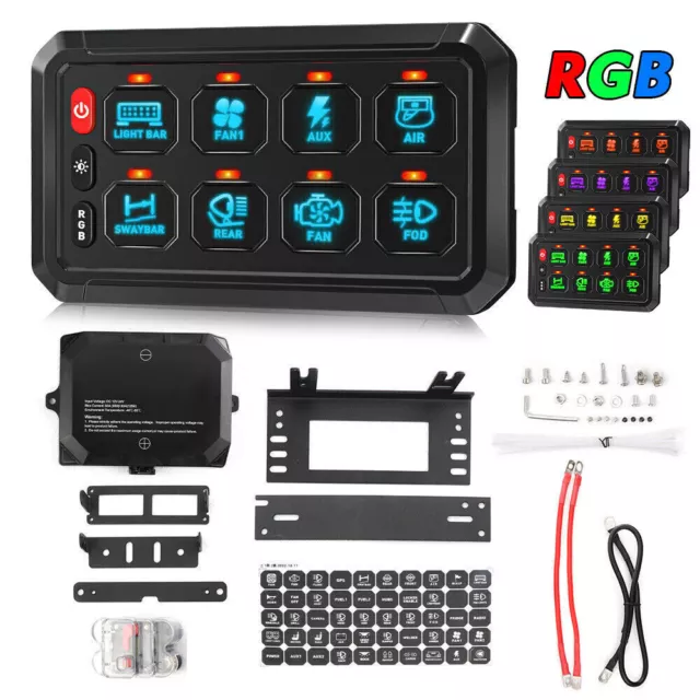 RGB 8 Gang Switch Panel On-Off LED Circuit Control For Jeep Off-Road UTV Marine