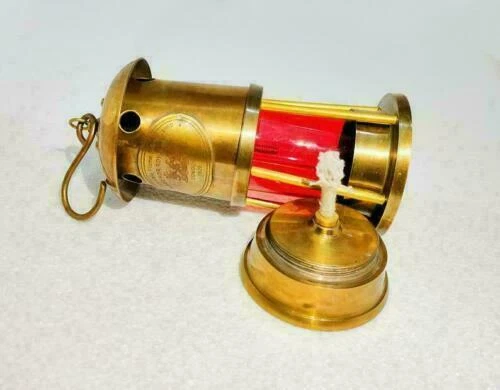 6 " Antik Stil Messing Nautisch Miner Schiff Laterne Öl Lampe Rot Glas Dekor