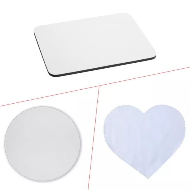 10 x White Blank Sublimation Mouse Pad Rectangle Circle / Heart Shape Mousepad