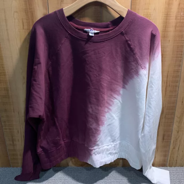 Joy Lab Women's Purple White Tie Dye Cropped Sweatshirt long Sleeve Size XL Soft