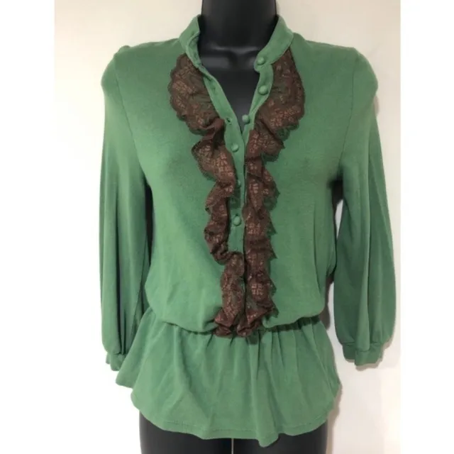 VINTAGE Ella Moss Green & Brown Lace Top Large