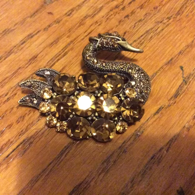 Broche Oiseau Cygne Ambre Diamant Cristal Brillant Bling Élégant Cadeau De Noël