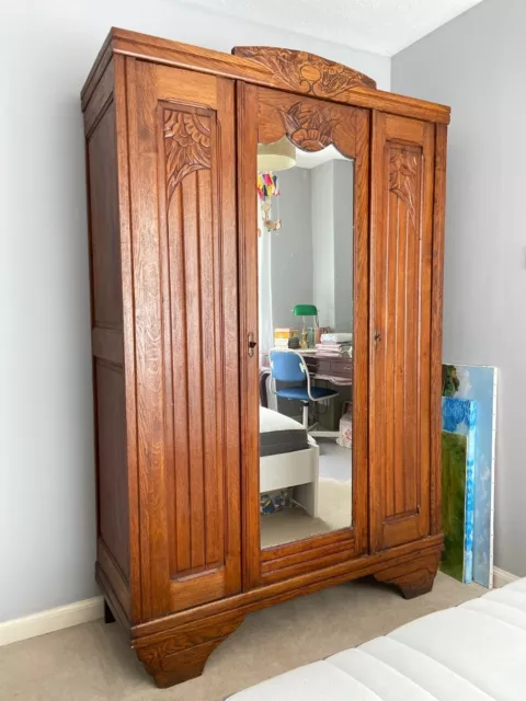 antique mirrored wardrobe, solid wood, triple doors