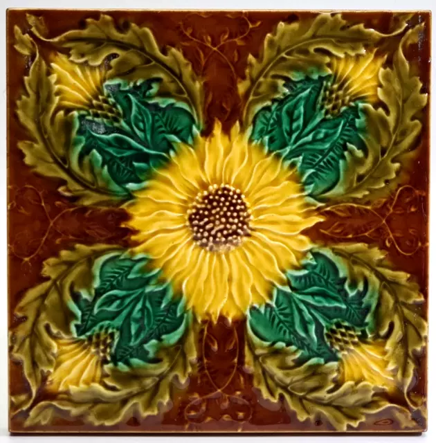 Art Nouveau Moulded Majolica Tile Pilkington C1900