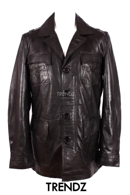 Men's SAHARA BLACK New Classic Safari Style Real Washed Lambskin Leather Jacket