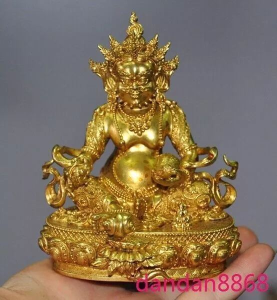 4" Tibet Buddhism temple bronze 24k gold gilt Yellow Jambhala Buddha statue