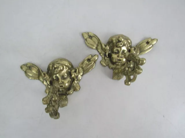 Lot of 2 Vintage Glo-Mar Art Works NY Ornate Brass Angel Cherub Hooks