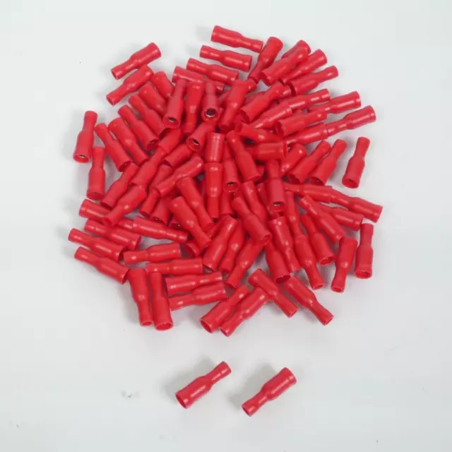 100 cosse fiche électrique ronde femelle Ø4mm isolant rouge 0.25-1.5mm² pour