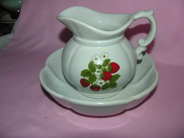 Vintage McCoy Pottery Wash Pitcher & Basin Bowl Strawberry Design