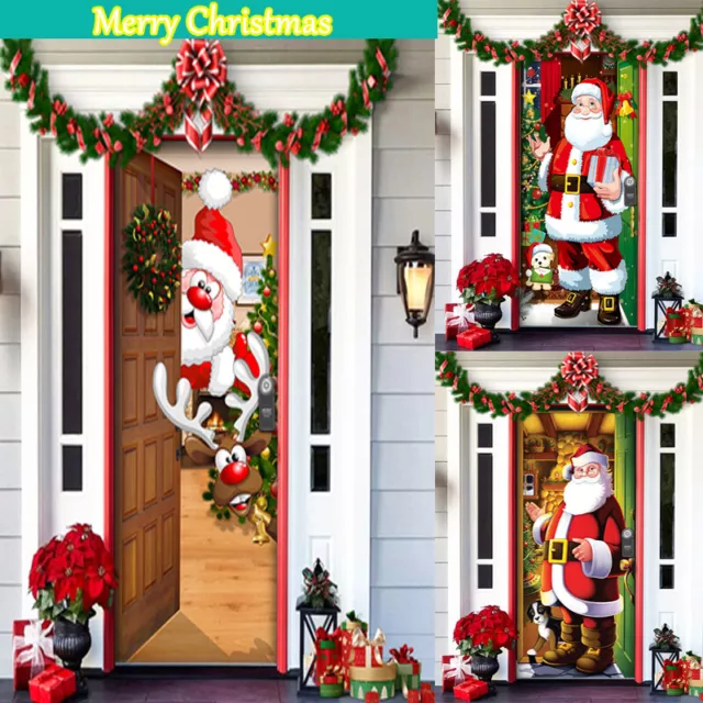 Merry Christmas Santa Claus Door Cover Party Decor Hanging Background Cloth