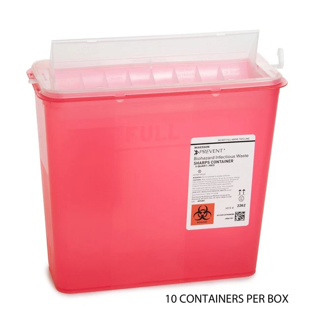 10-pack McKesson Prevent Sharps Container 5 Quart capacity 10.75 10.5x4.75" New