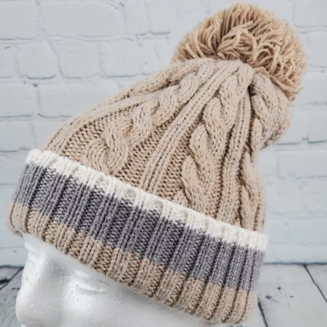 Calvin Klein Tan Gray Knit Winter Beanie with Pom one-size EUC