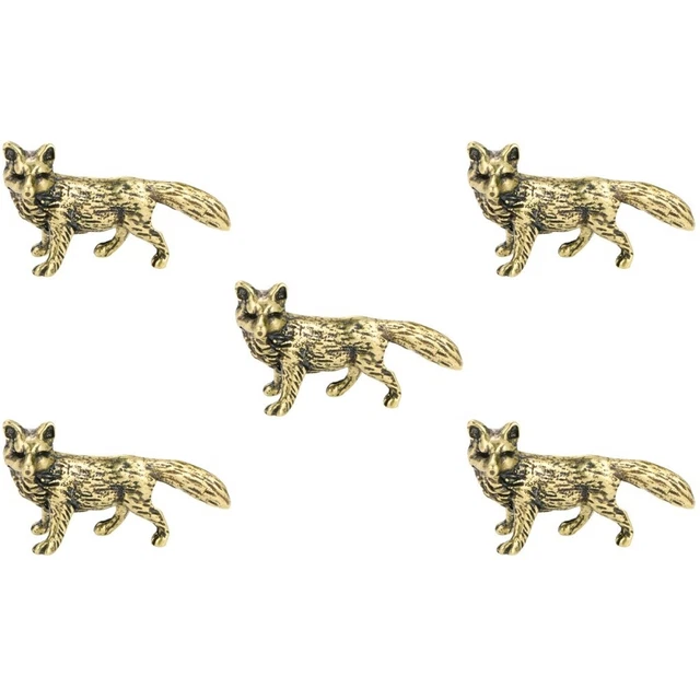 5x Desktop Tabletop Animal Decor Vintage Fox-shape Statue Brass Animal Statue