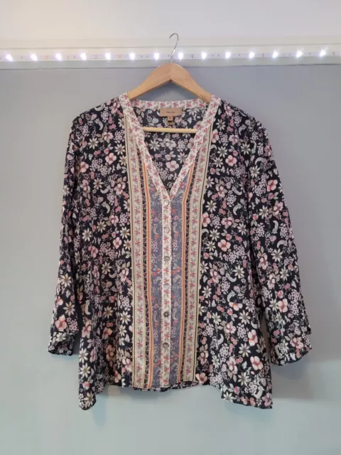 Kachel Anthropologie Kaia Blouse shirt top Size 16 100% Silk Floral