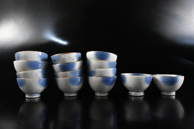 M2572: Japanese Kiyomizu-ware Blue&White Shapely TEA CUP Senchawan Bundle sale