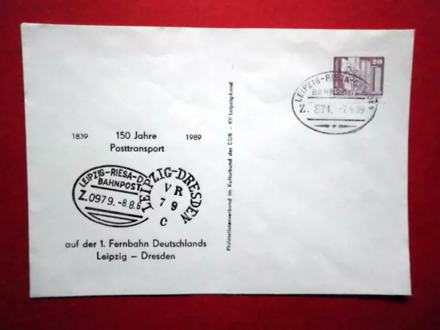 Brief Ersttagsbrief DDR 1989 1. Fernbahn Leipzig-Dresden Mi. Nr. 2485 FDC St.