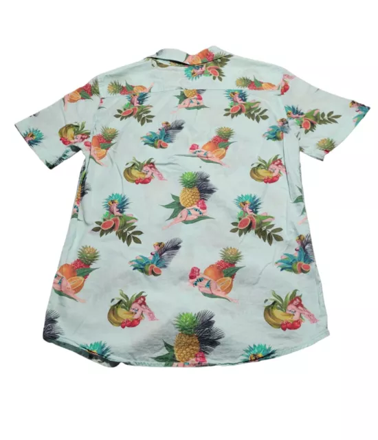 Vtg On The Byas Hawaiian Hula Pin-Up Bikini Shirt Aloha Wear Small Light Green 2