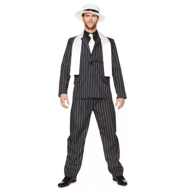 ADULT 1920'S GANGSTER Boss Pinstripe Suit + Hat Mens Mafia Halloween ...