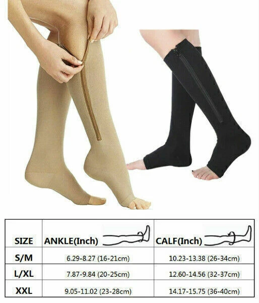 1/2 Paar Kompressionssocken Mit Reißverschluss Kniesocken Thrombose Sox