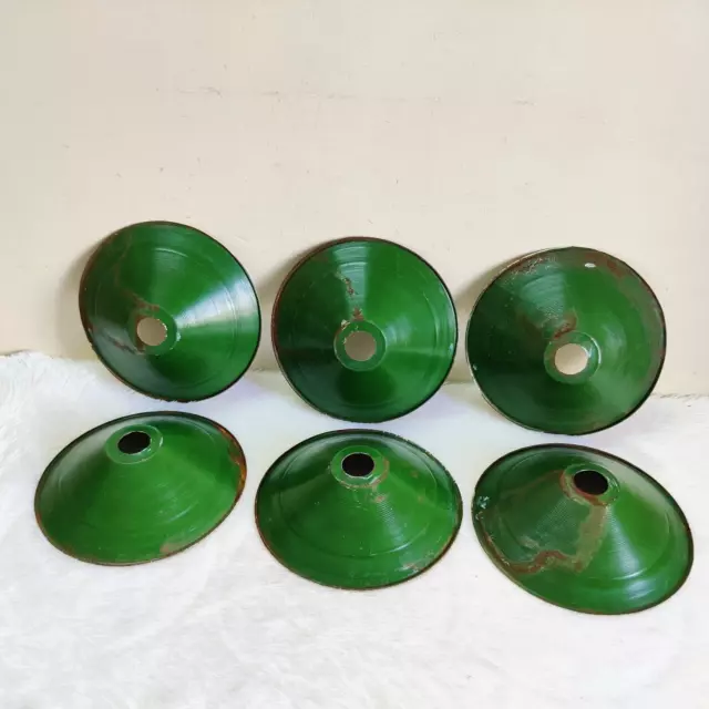 1950 Vintage Iron Green Paint Electric Lamp Shade Lighting Collectible 6 Pcs E12