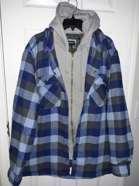 Stanley Flannel Mens Sz XXL Quilted Lined Hoodie Layered Zip Snap Shirt Jacket