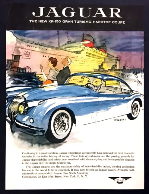 1958 Jaguar XK-150 Coupe art "New Gran Turismo Hardtop Coupe" vintage print ad