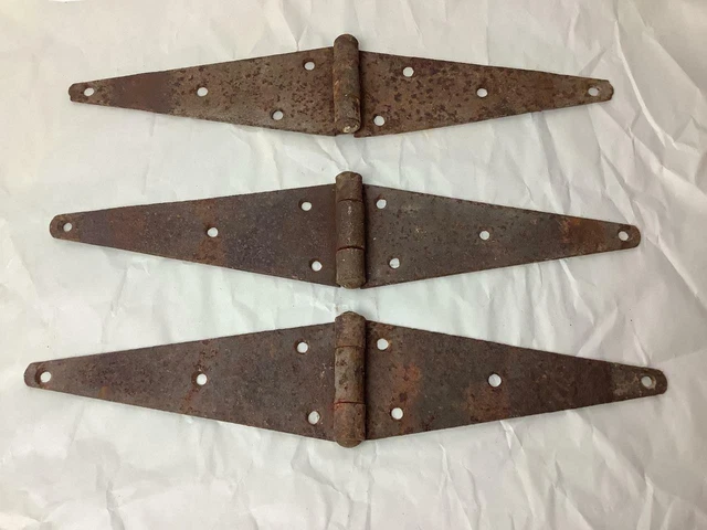 Vintage Rusty Metal Barn Door Gate Strap Hinge 16" LOT of 3 Primitive Garden Art