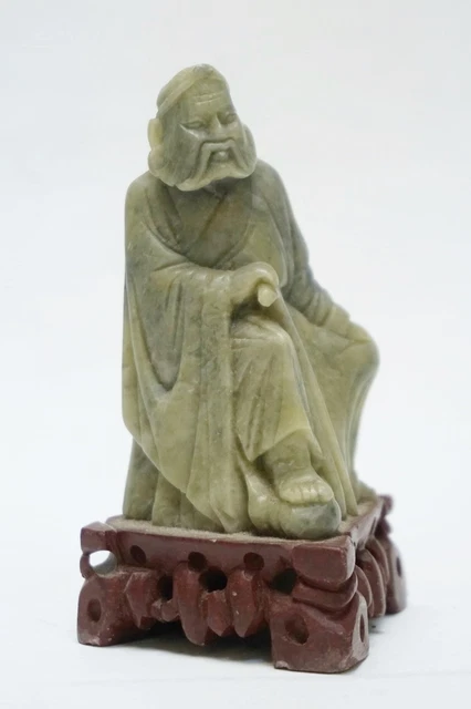 中国 玉石彫刻 寿老人 根付 C 7930E （ANTIQUE 19C WELL CARVED