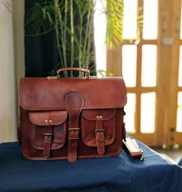 Men's Satchel Brown Leather Laptop Messenger Shoulder Genuine Briefcase Bag