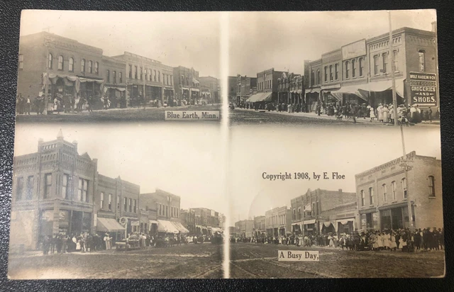 Rppc Blue Earth MN Faribault County Town Views Storefronts Early Postcard Z