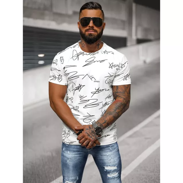 T-Shirt Tee Rundhals Kurzarm Shirt Motiv Aufdruck Fitness Herren OZONEE 8T1207Z