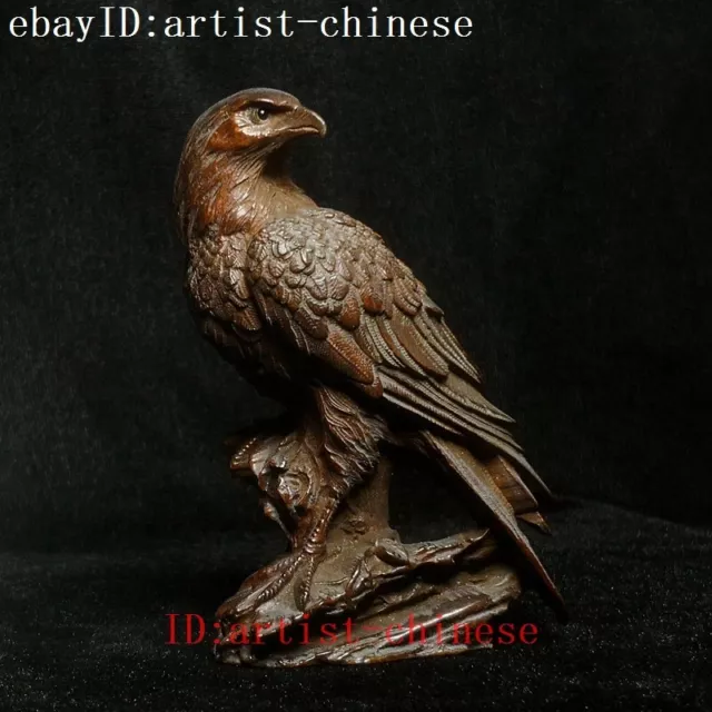 H 9 CM Japanese boxwood hand carved eagle Figure Statue Netsuke Decoration Gift
