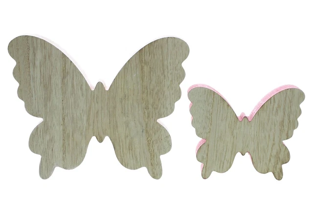 Salvare Set 2x Farfalla " Rosa ", 2er Decorazione IN Legno Natura Bianco, 3