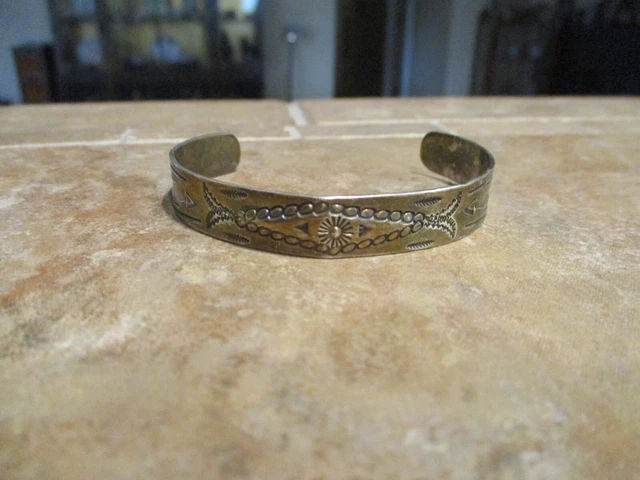 VERY OLD 1930's Navajo Sterling Silver Stamped Design Bracelet